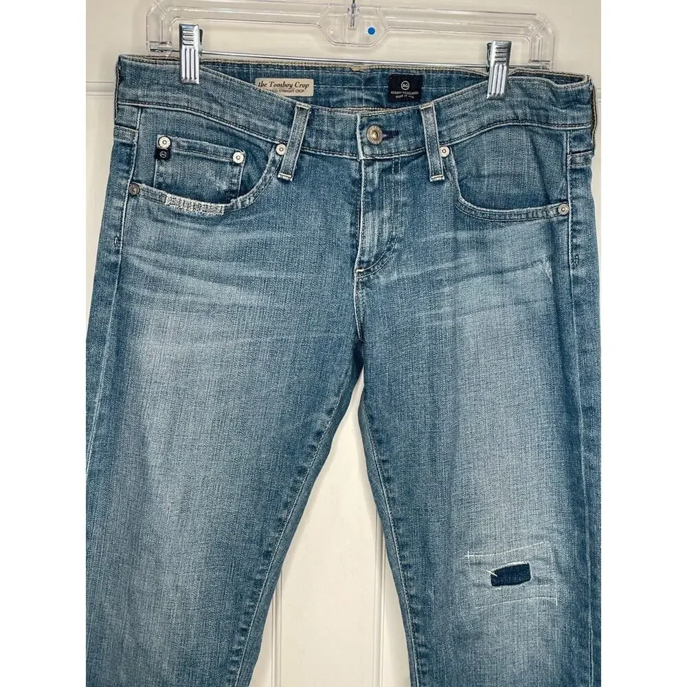 AG Adriano Goldschmied Women’s 29R Tomboy Crop Jeans Relaxed Straight Distressed